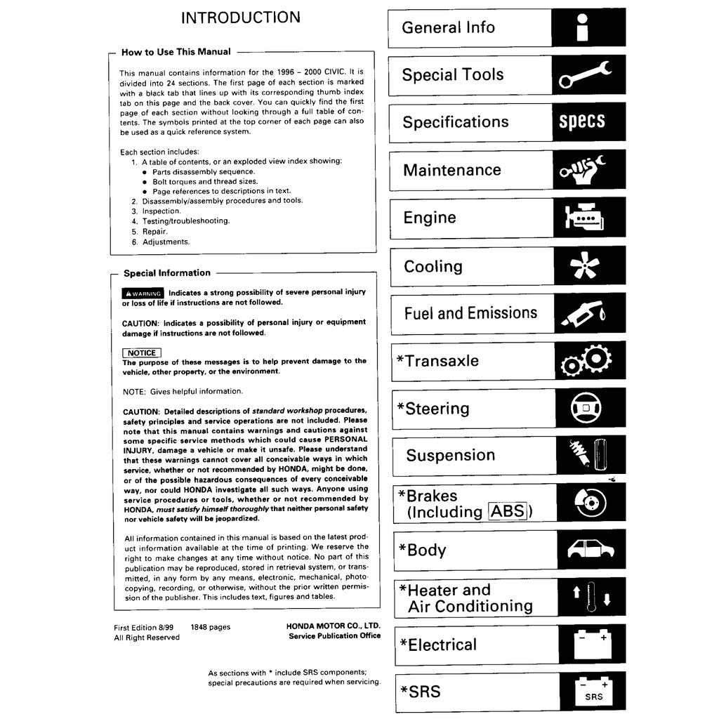 HONDA CIVIC 6 (1996-2000) SERVICE WORKSHOP MANUAL - Image 3