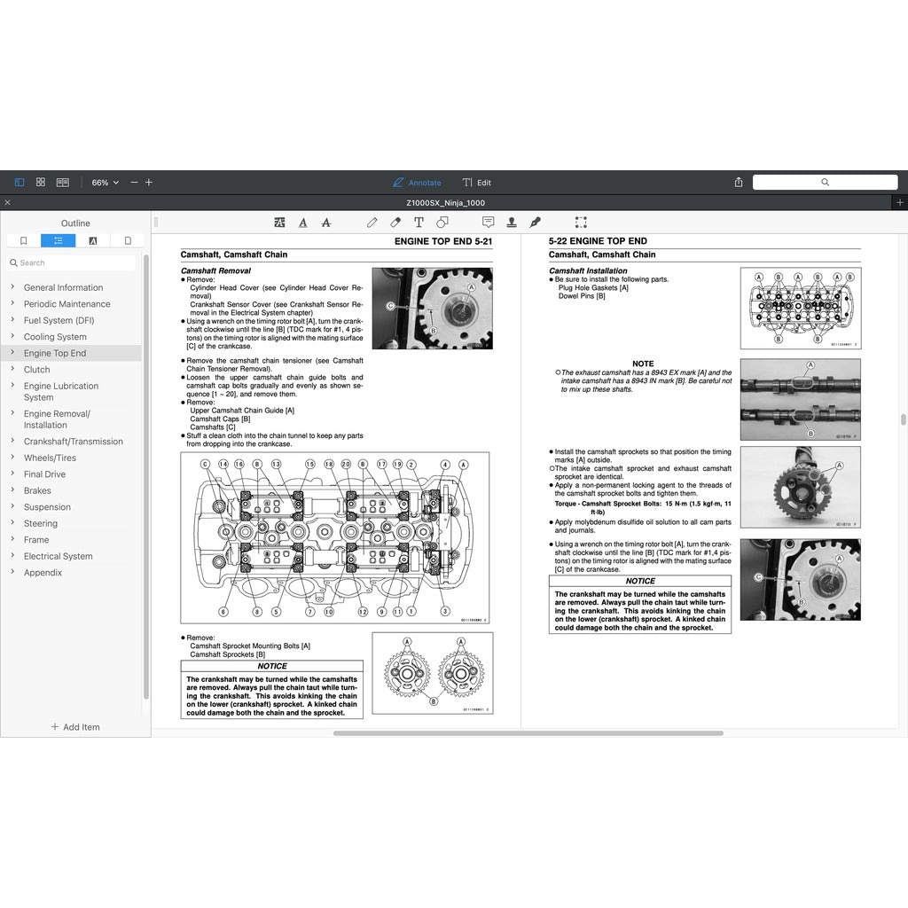 KAWASAKI NINJA Z1000 SX (2017-2019) SERVICE WORKSHOP MANUAL + PARTS CATALOGUE + OWNER'S MANUAL - Image 5