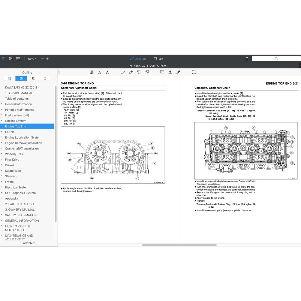KAWASAKI H2 SX (2018) SERVICE WORKSHOP MANUAL + PARTS CATALOGUE + OWNER'S MANUAL - Image 5