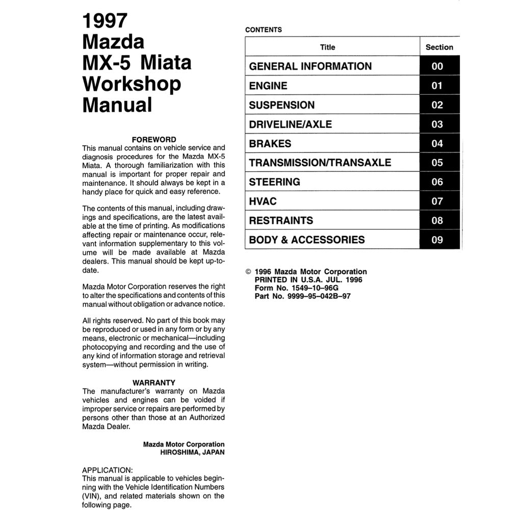 MAZDA MX-5 MIATA NA SERIES (1997) SERVICE WORKSHOP MANUAL - Image 8