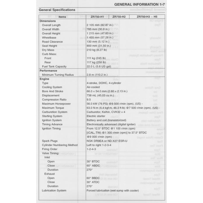 KAWASAKI ZR-7S (1999-2005) SERVICE WORKSHOP MANUAL+ PARTS CATALOGUE+ OWNER'S MANUAL - Image 5