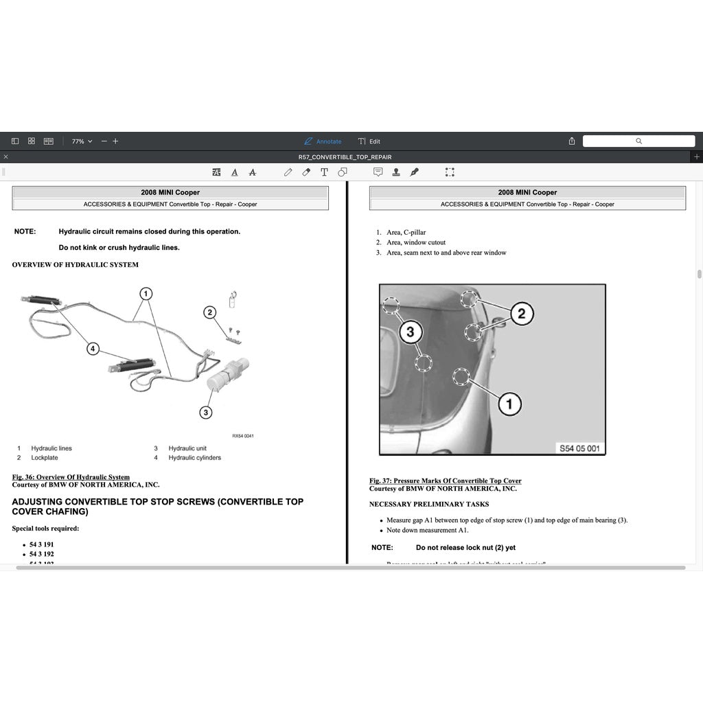 MINI COOPER R57 (2009-2013) CONVERTIBLE TOP SERVICE & REPAIR MANUAL - Image 6