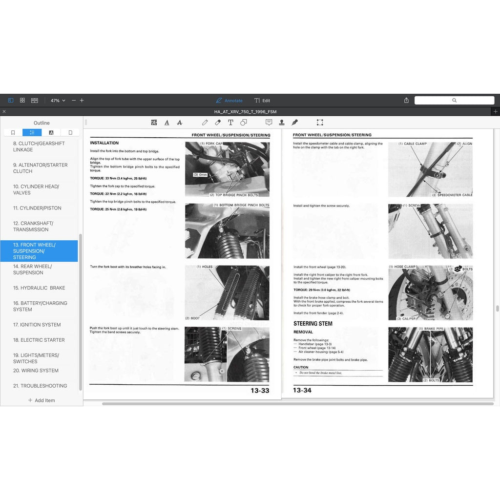 HONDA AFRICA TWIN XRV 750 T (1996-2000) SERVICE WORKSHOP MANUAL + PARTS CATALOGUE + OWNER'S MANUAL - Image 9