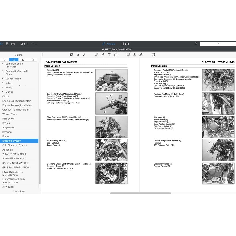 KAWASAKI H2 SX (2018) SERVICE WORKSHOP MANUAL + PARTS CATALOGUE + OWNER'S MANUAL - Image 7