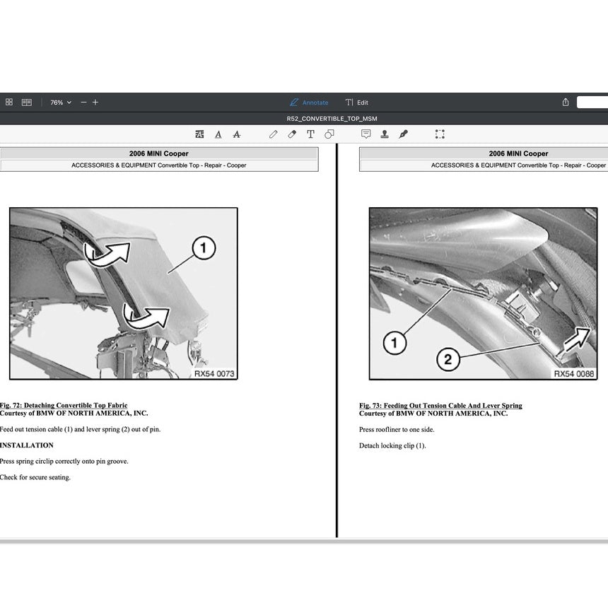 Mini Cooper R52 (2004-2006) CONVERTIBLE TOP SERVICE & REPAIR MANUAL - Image 10