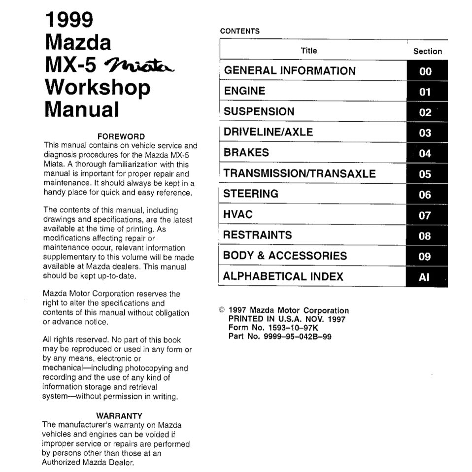 MAZDA MX-5 MIATA NB SERIES (1999-2004) SERVICE WORKSHOP MANUAL - Image 9