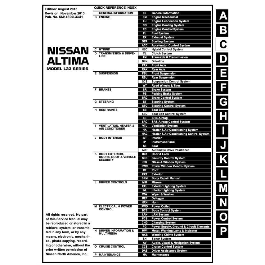 NISSAN TEANA/ ALTIMA L33 (2013-2018) SERVICE WORKSHOP MANUAL - Image 3