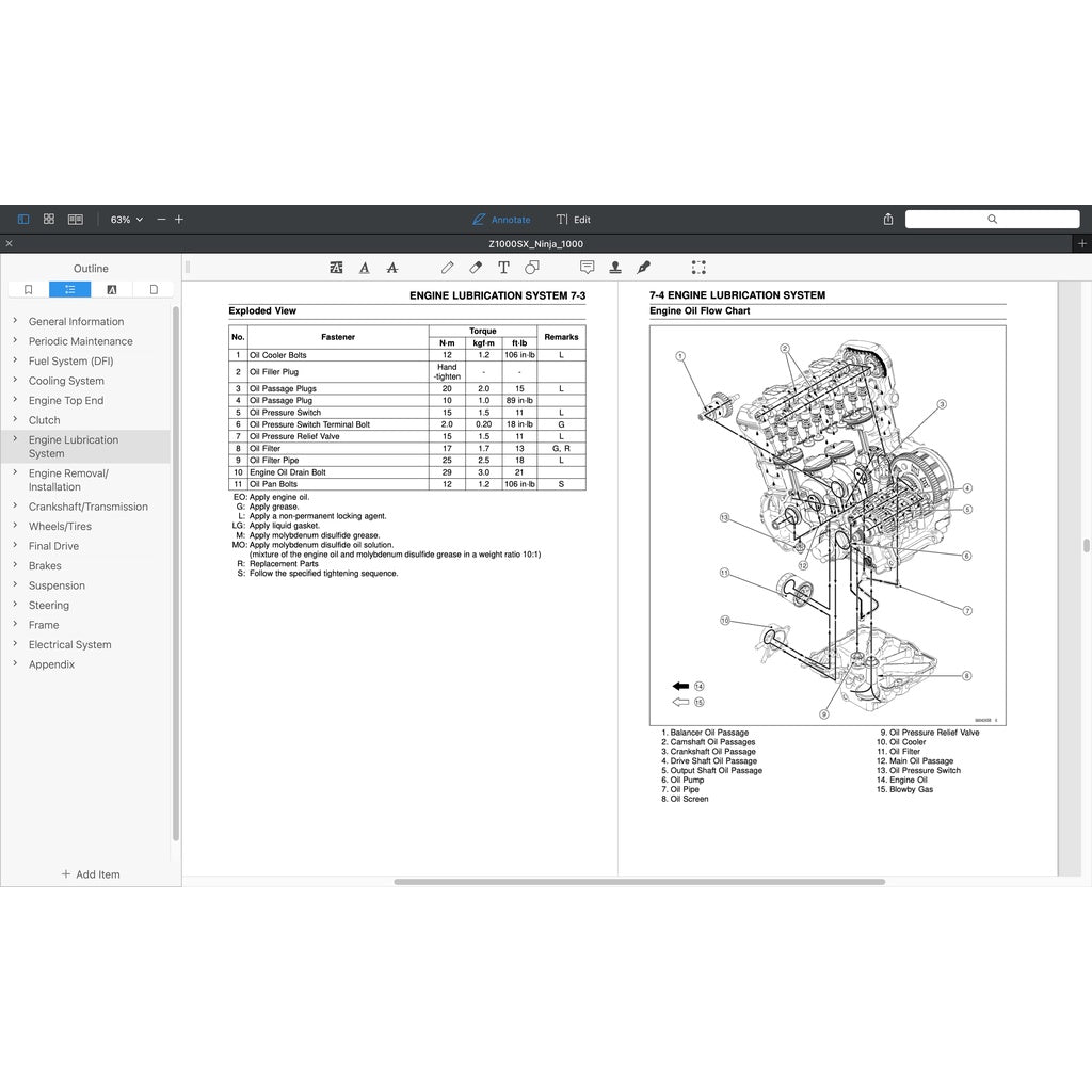 KAWASAKI NINJA Z1000 SX (2017-2019) SERVICE WORKSHOP MANUAL + PARTS CATALOGUE + OWNER'S MANUAL - Image 6