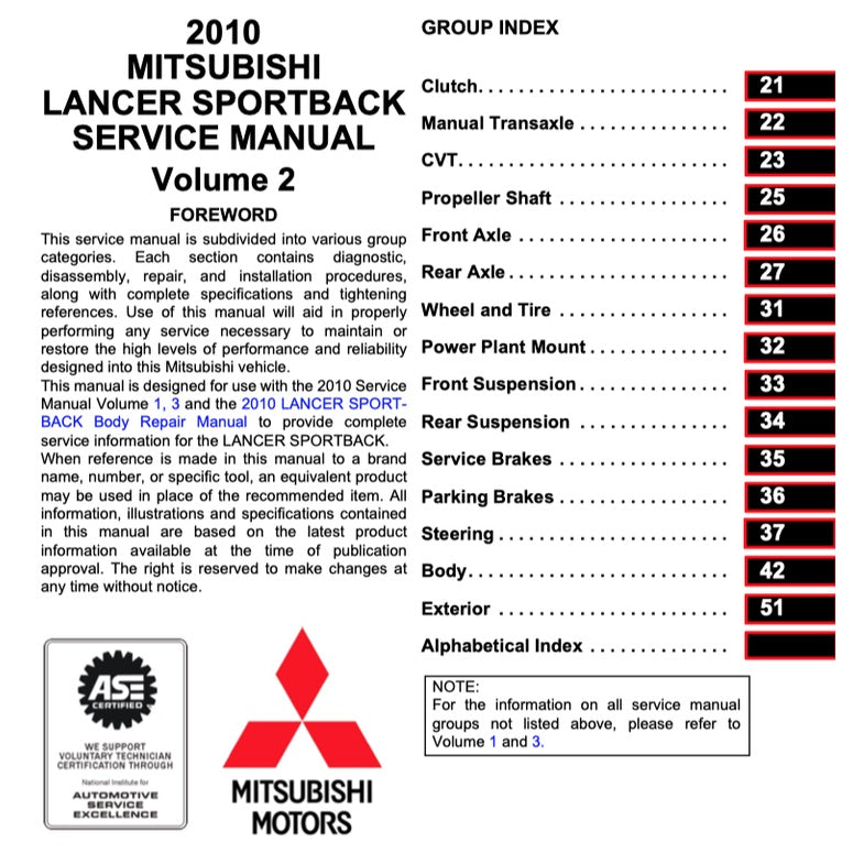 MITSUBISHI LANCER SPORTBACK (2010-2012) SERVICE WORKSHOP MANUAL - Image 3
