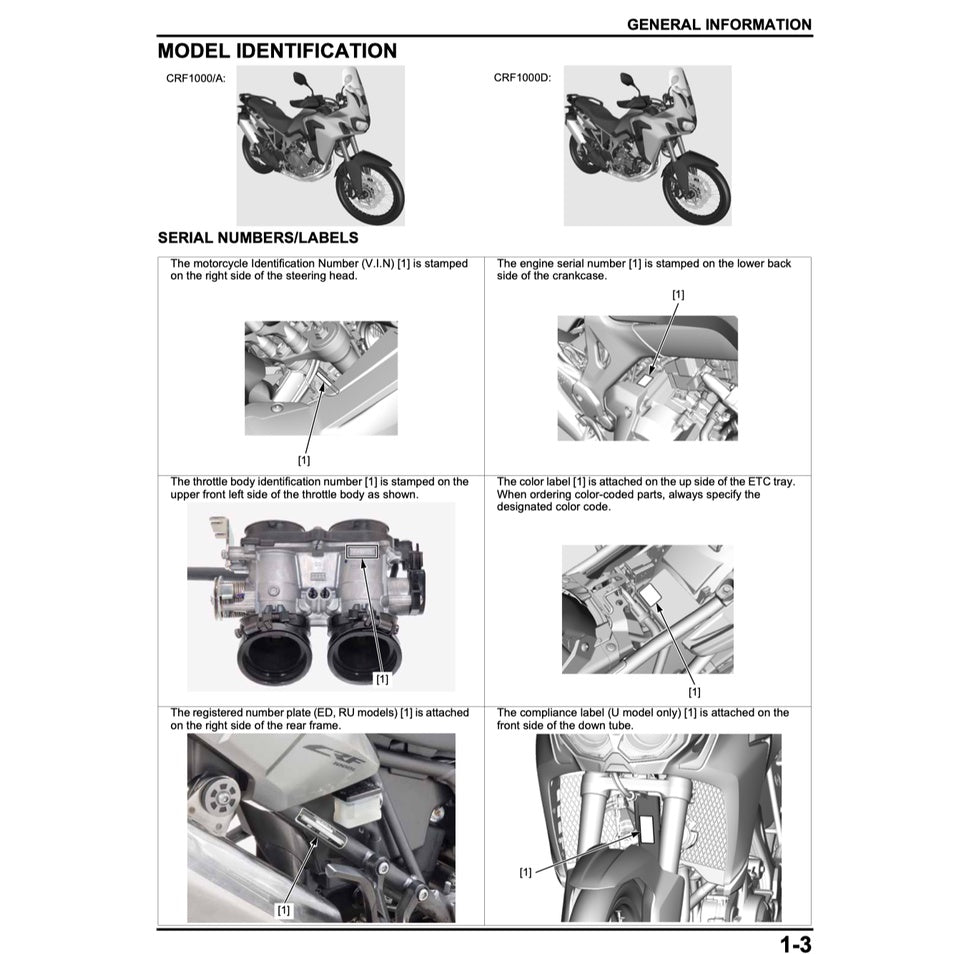 HONDA AFRICA TWIN CRF 1000 A/D (2016-2020) SERVICE WORKSHOP MANUAL + PARTS CATALOGUE + OWNER'S MANUAL - Image 4