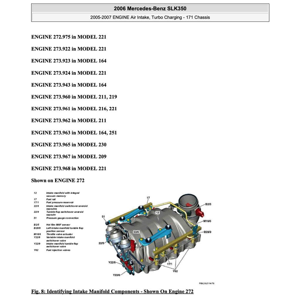 MERCEDES-BENZ SLK R171- M272 (2004-2011) FACTORY SERVICE MANUAL - Image 9