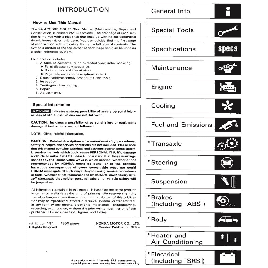 HONDA ACCORD 5 CD (1993-1997) SERVICE WORKSHOP MANUAL - Image 3
