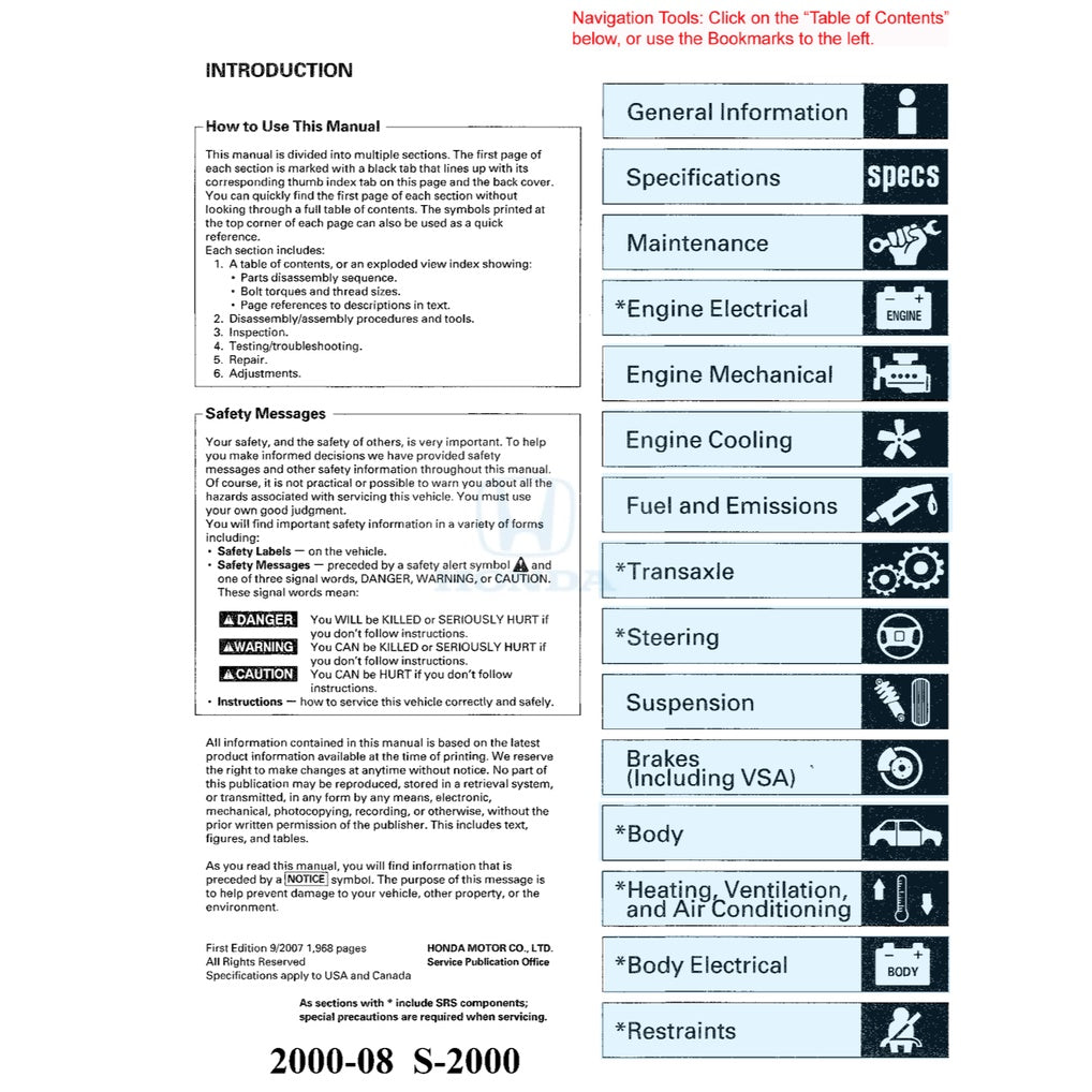 HONDA S2000 AP1/AP2 (1999-2008) SERVICE WORKSHOP MANUAL - Image 3