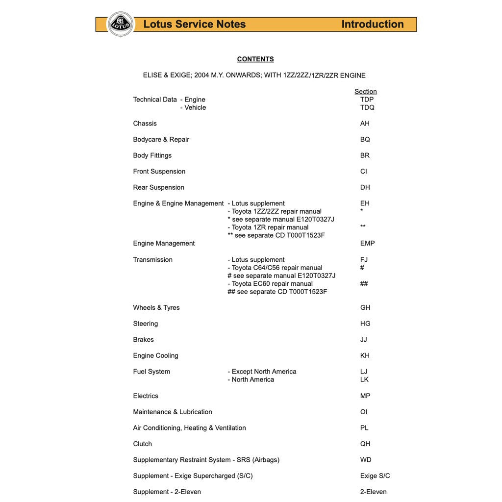 LOTUS ELISE S2 & EXIGE (2004-2011) SERVICE NOTES WORKSHOP MANUAL - Image 4