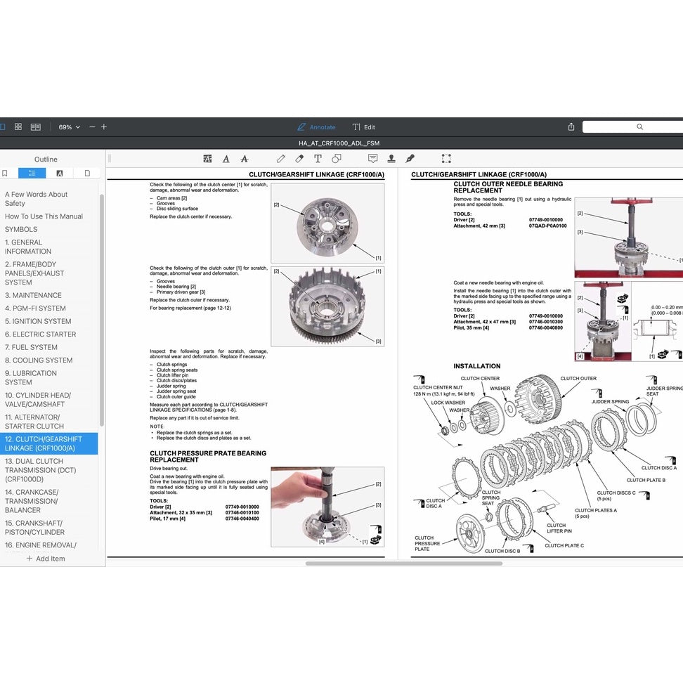 HONDA AFRICA TWIN CRF 1000 A/D (2016-2020) SERVICE WORKSHOP MANUAL + PARTS CATALOGUE + OWNER'S MANUAL - Image 8