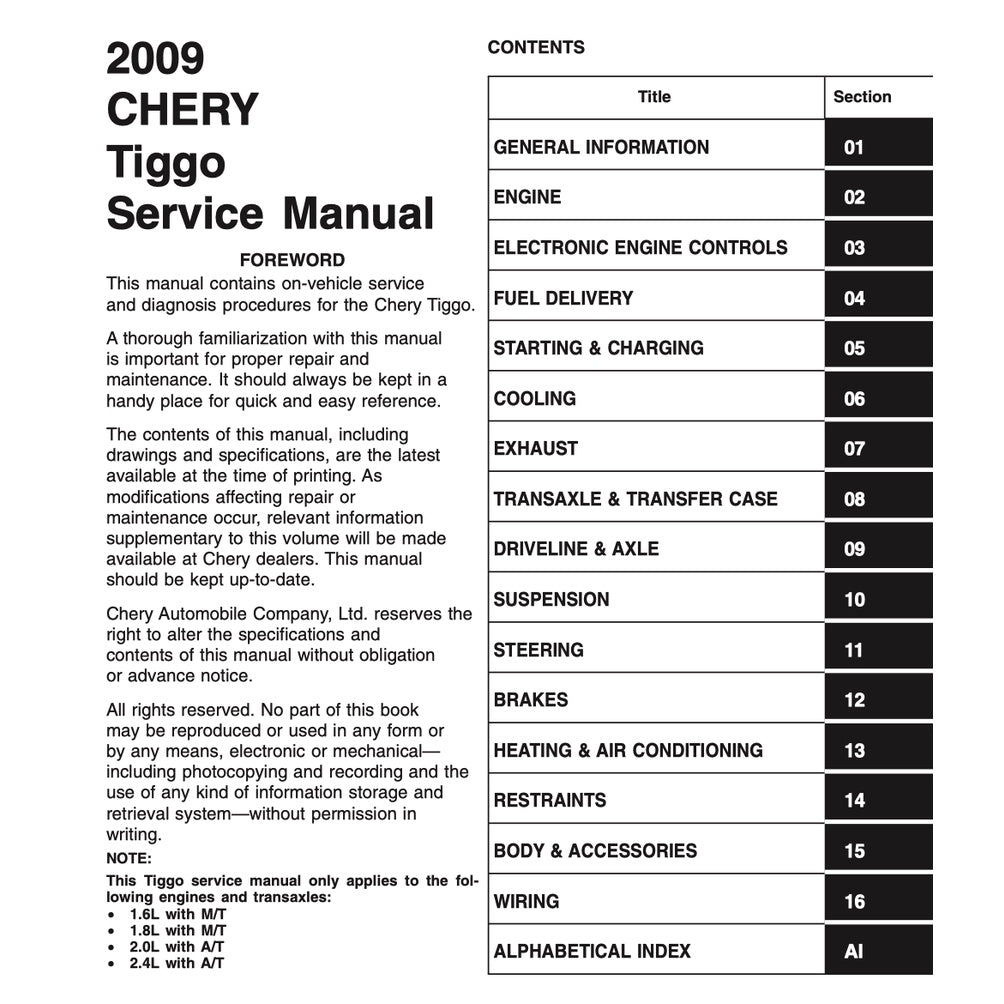 CHERY TIGGO 3 (2005-2010) SERVICE WORKSHOP MANUAL - Image 3
