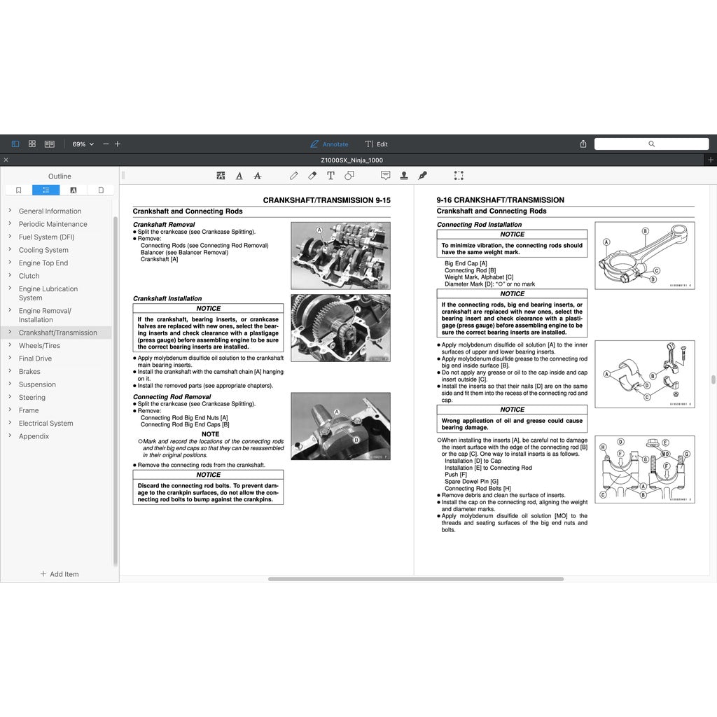 KAWASAKI NINJA Z1000 SX (2017-2019) SERVICE WORKSHOP MANUAL + PARTS CATALOGUE + OWNER'S MANUAL - Image 7