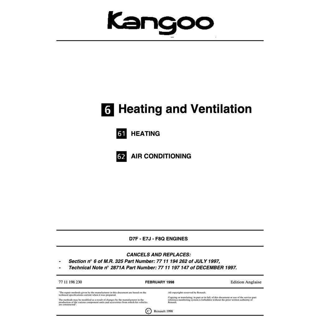 RENAULT KANGOO I X76 KC/KW (1997-2007) SERVICE WORKSHOP MANUAL - Image 10