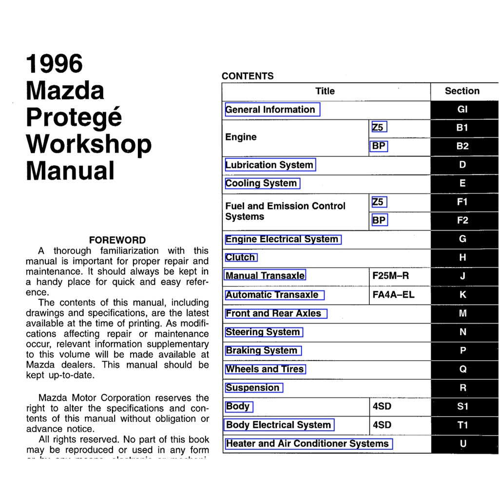 MAZDA 323 FAMILIA / PROTEGE BH (1994-1998) SERVICE WORKSHOP MANUAL - Image 3