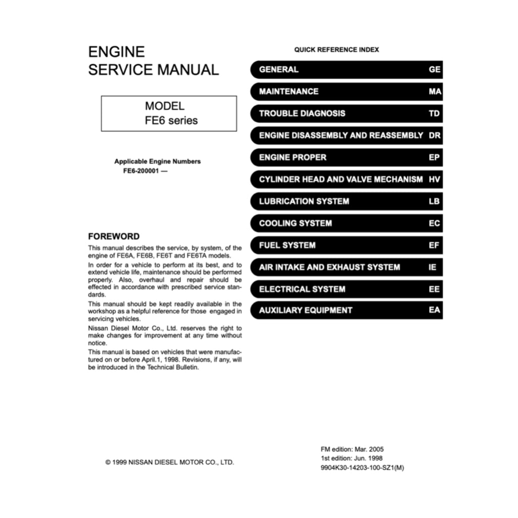 NISSAN UD DIESEL ENGINE FE6 / FE6A / FE6B / FE6T / FE6TA SERVICE REPAIR MANUAL - Image 6