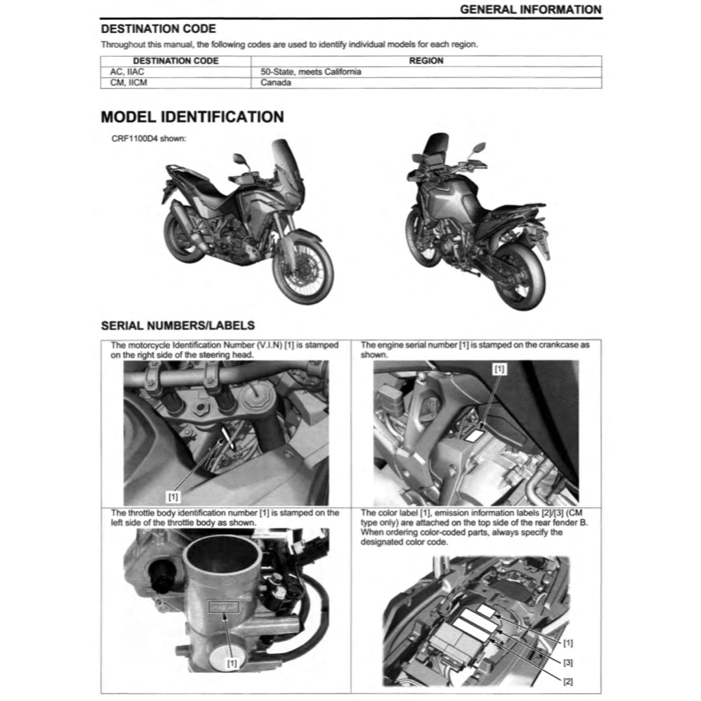 HONDA AFRICA TWIN CRF 1100 A/4/D/4 (2020-2023) SERVICE WORKSHOP MANUAL + PARTS CATALOGUE + OWNER'S MANUAL - Image 4