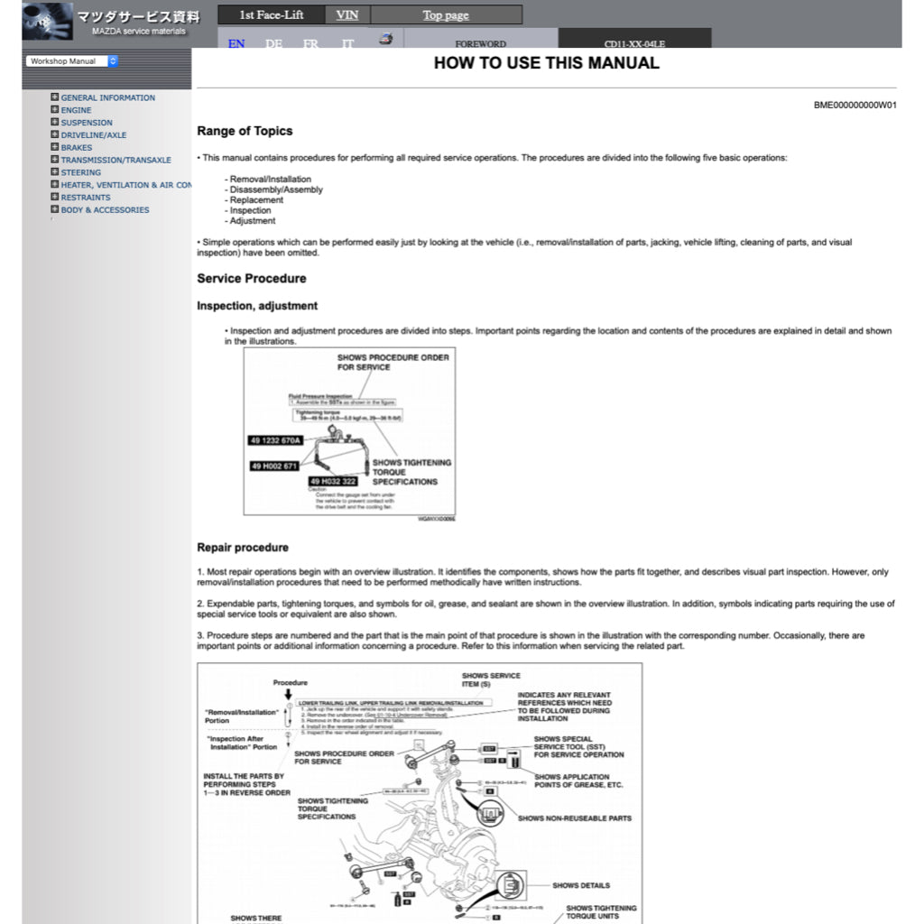 MAZDA MPV PREMACY LW (1999-2006) SERVICE WORKSHOP MANUAL - Image 5