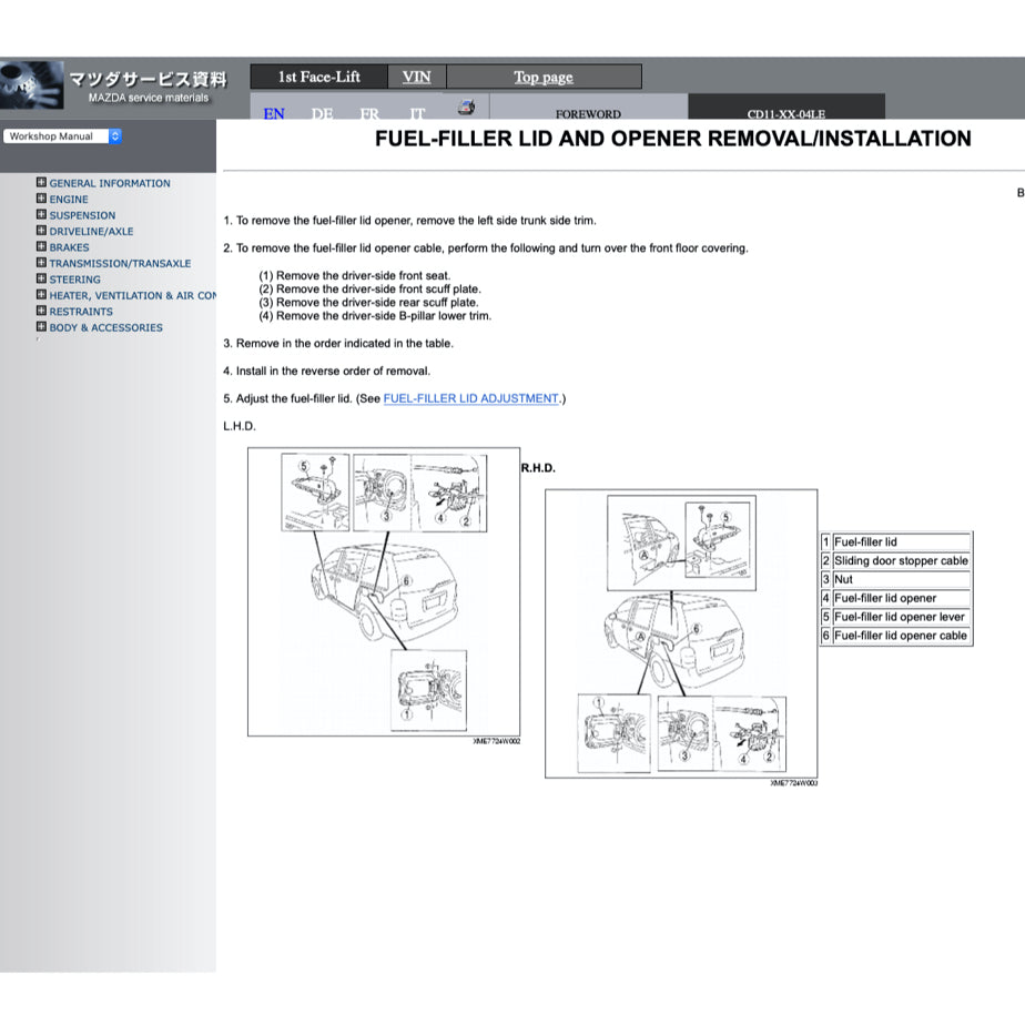 MAZDA MPV PREMACY LW (1999-2006) SERVICE WORKSHOP MANUAL - Image 8
