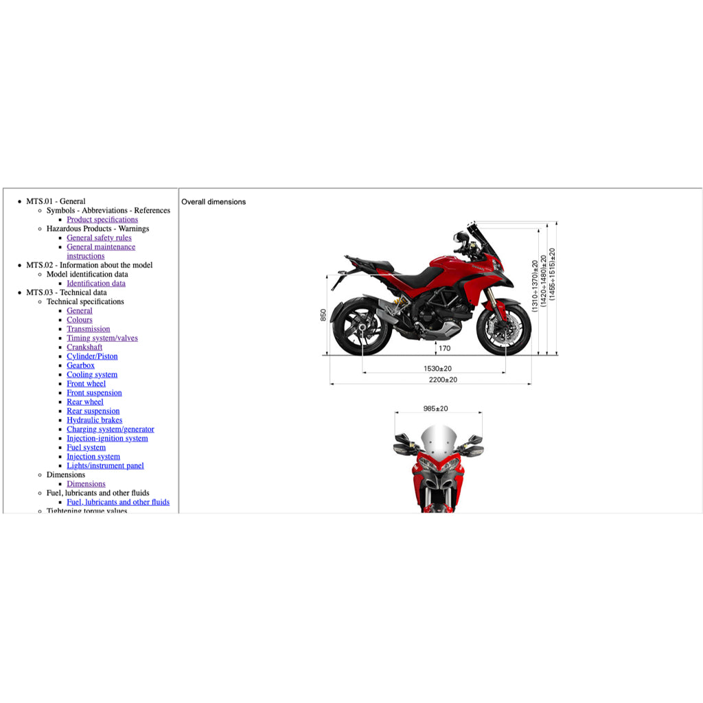 DUCATI MULTISTRADA 1200S (2013-2014) SERVICE WORKSHOP MANUAL + PARTS CATALOGUE + OWNER'S MANUAL - Image 3