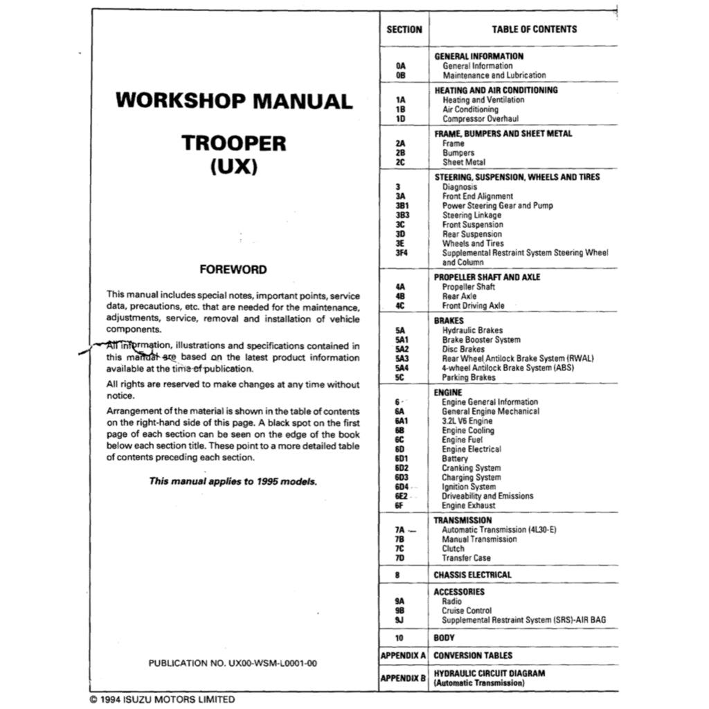 ISUZU TROOPER UX (1994-1997) SERVICE WORKSHOP MANUAL - Image 5