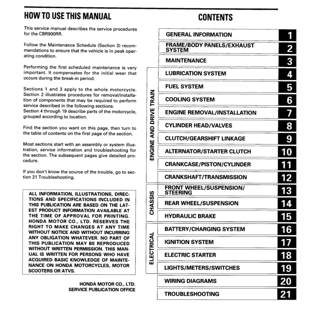 HONDA CBR900RR FIREBLADE (1996-1998) SERVICE WORKSHOP MANUAL + PARTS CATALOGUE + OWNER'S MANUAL - Image 3