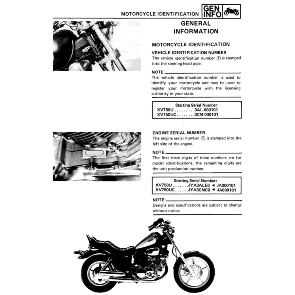 YAMAHA VIRAGO XV 700/750/1000/1100 (1985-1999) SERVICE WORKSHOP MANUAL + OWNER'S MANUAL - Image 3