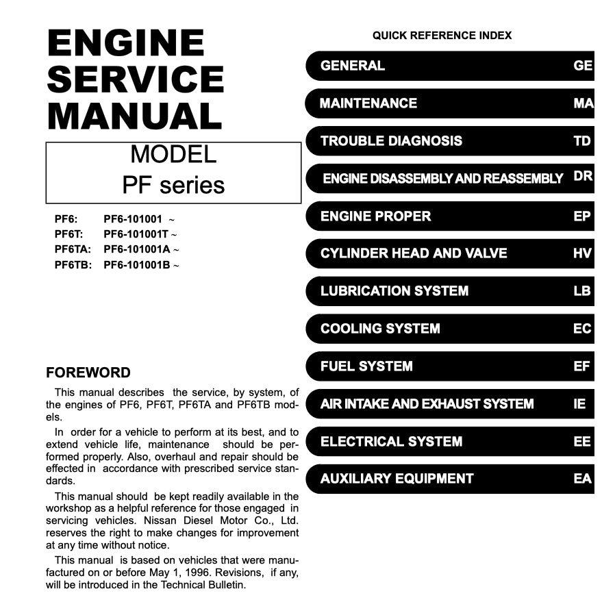 NISSAN UD DIESEL ENGINE PF6/PF6T/PFT6TA/PF6TB/PF6TC SERVICE REPAIR MANUAL - Image 4