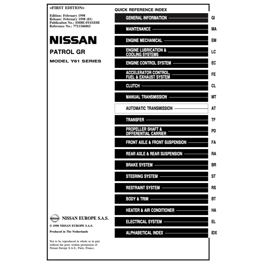 NISSAN PATROL Y61 GR (1997-2016) SERVICE WORKSHOP MANUAL - Image 3