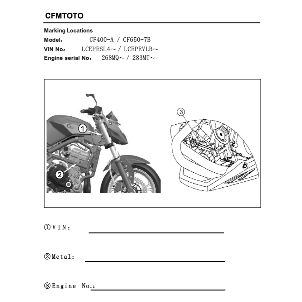 CFMOTO 400NK CF400-A (2017-2022) SERVICE WORKSHOP MANUAL + PARTS CATALOGUE + OWNER'S MANUAL - Image 4