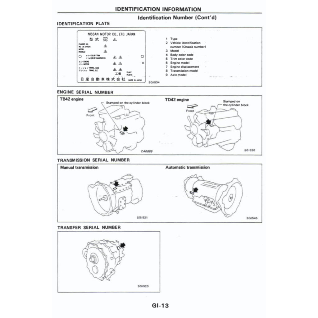 NISSAN PATROL Y60 GQ (1987-1997) SERVICE WORKSHOP MANUAL - Image 9