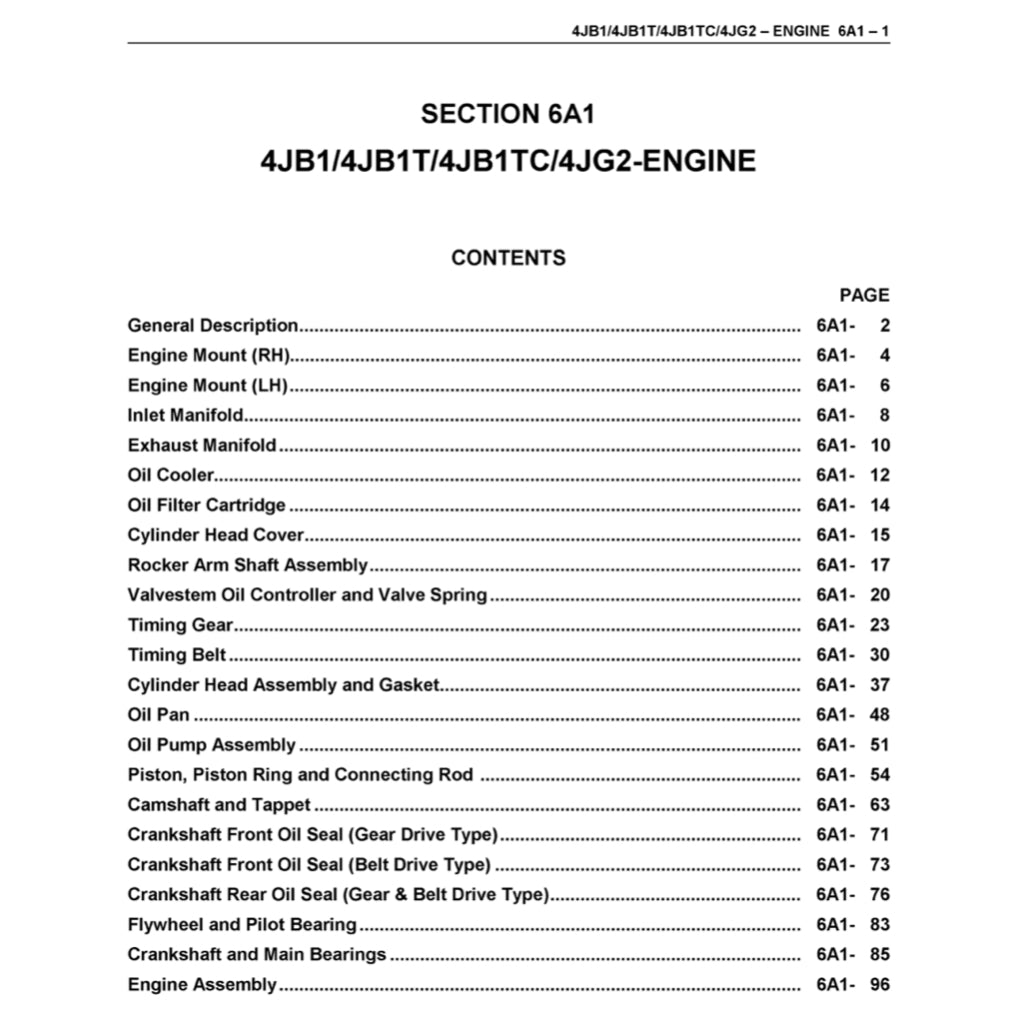 ISUZU ENGINE 4J SERIES (B1/B1T/B1TC/G2) SERVICE WORKSHOP MANUAL - Image 8