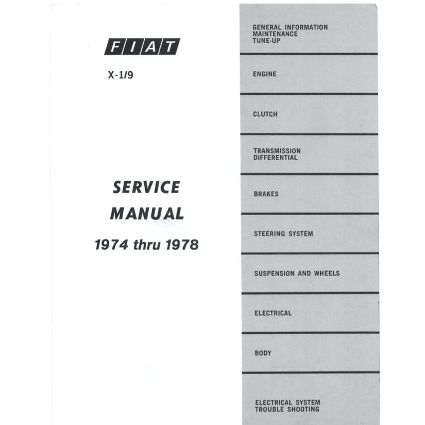 FIAT X-1/9 (1974-1989) SERVICE WORKSHOP MANUAL + PARTS CATALOGUE - Image 3