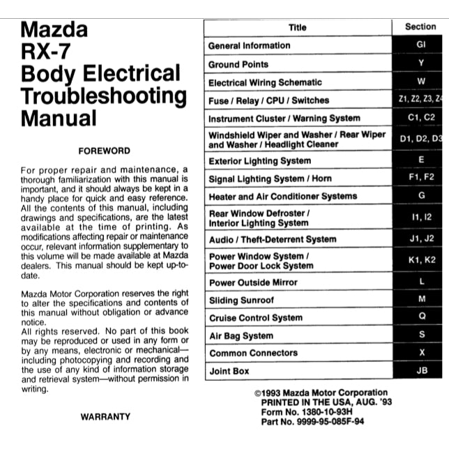 MAZDA RX-7 FD (1993-1997) SERVICE WORKSHOP MANUAL + WIRING DIAGRAM + ELECTRICAL TROUBLESHOOTING MANUAL - Image 10