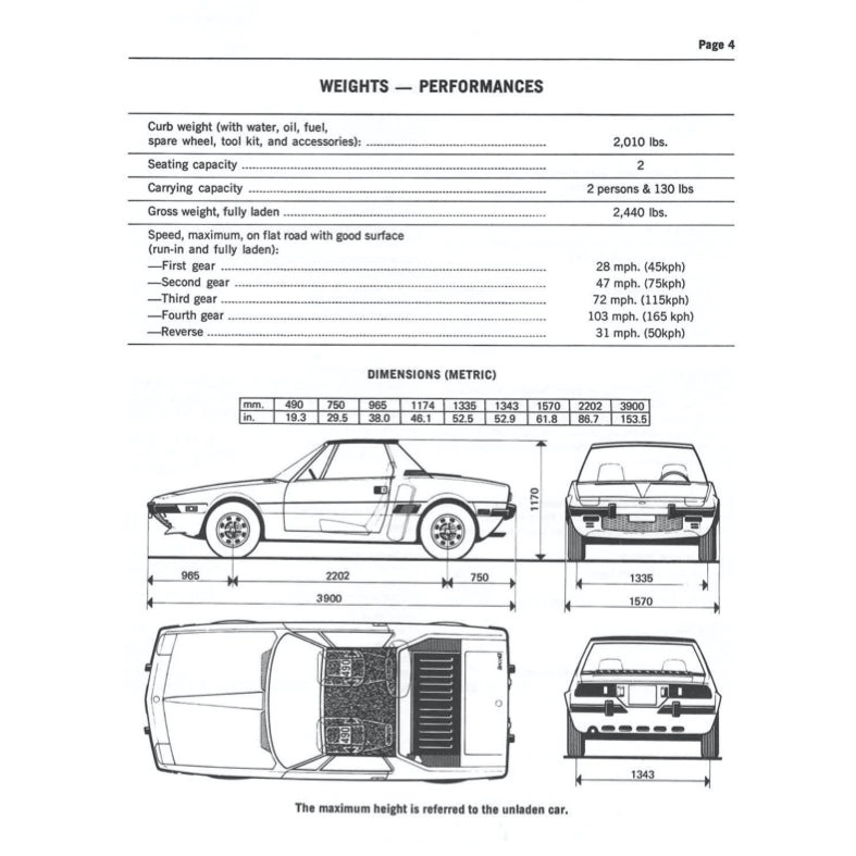 FIAT X-1/9 (1974-1989) SERVICE WORKSHOP MANUAL + PARTS CATALOGUE - Image 6