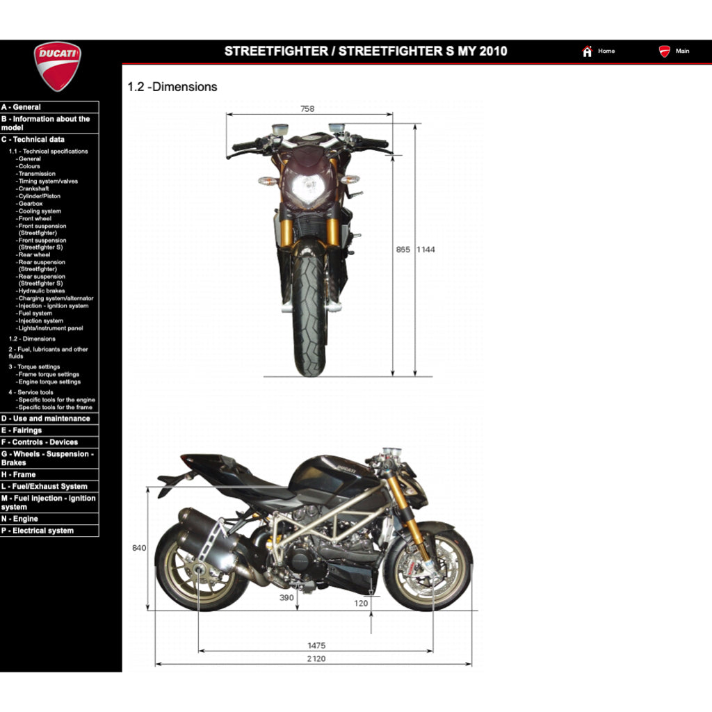DUCATI STREETFIGHTER/S 1098 / 848 (2009-2015) SERVICE WORKSHOP MANUAL + PARTS CATALOGUE + OWNER'S MANUAL - Image 10