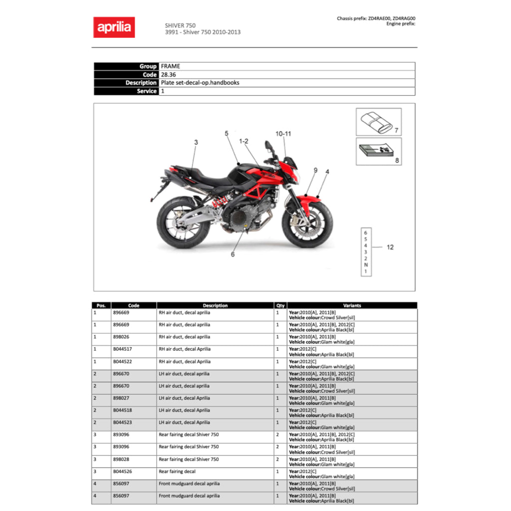 APRILIA SHIVER SL750 (2007-2016) SERVICE WORKSHOP MANUAL + PARTS CATALOGUE + OWNER'S MANUAL - Image 10