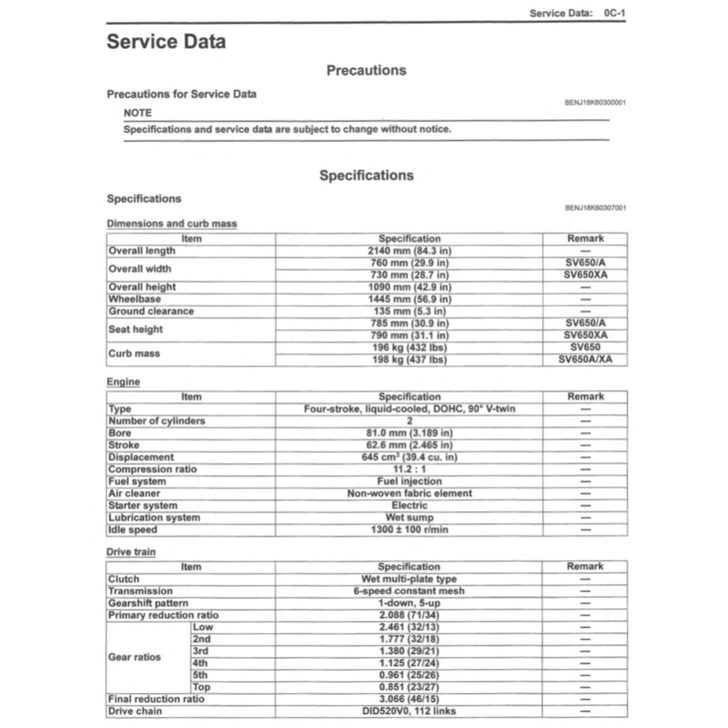 SUZUKI SV650 SV650/A/XA "L7-L9" (2017-2023) SERVICE WORKSHOP MANUAL + PARTS CATALOGUE + OWNER'S MANUAL - Image 5