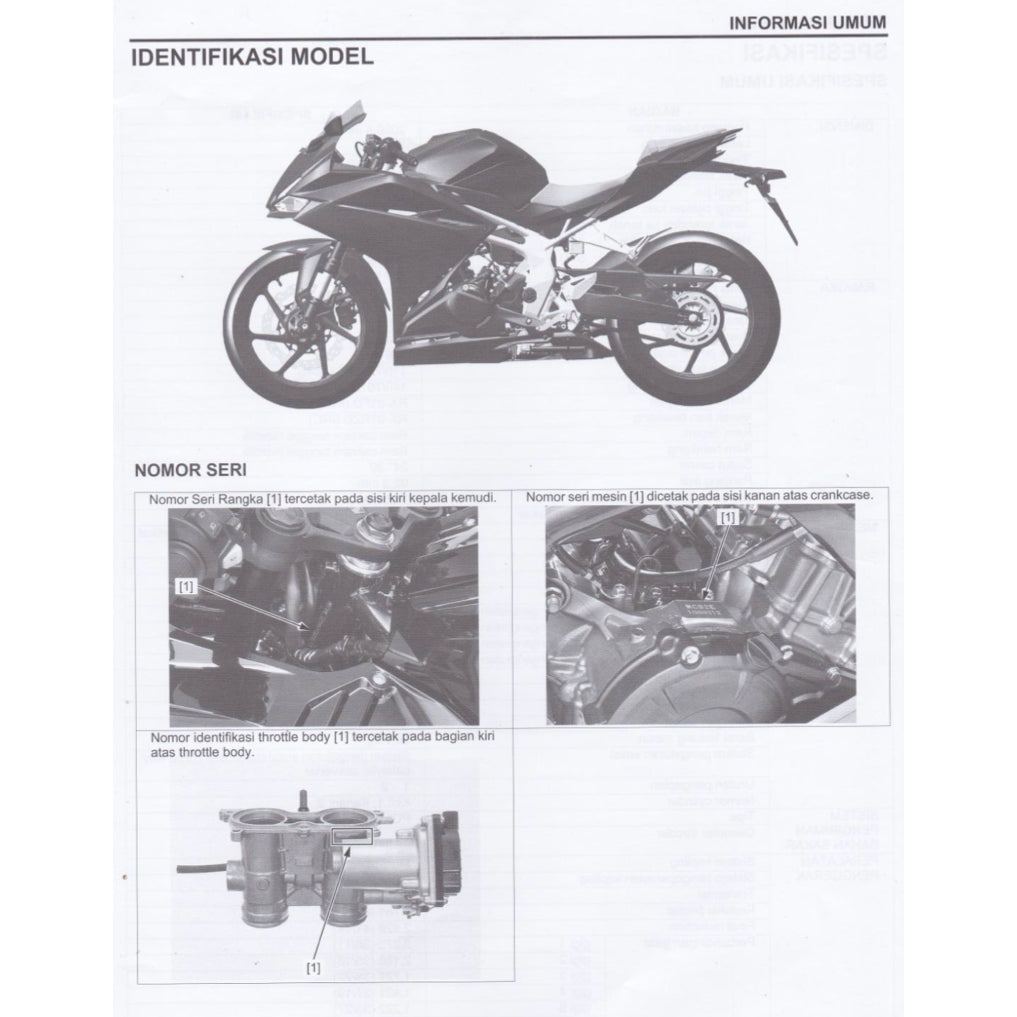 HONDA CBR 250RR CBR250RR MC51 (2017-2023) SERVICE WORKSHOP MANUAL + PARTS CATALOGUE + OWNER'S MANUAL - BAHASA INDONESIA - Image 5
