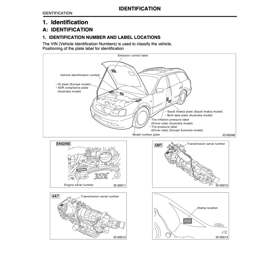 SUBARU LEGACY BE/BH (1999-2004) SERVICE WORKSHOP MANUAL - Image 4