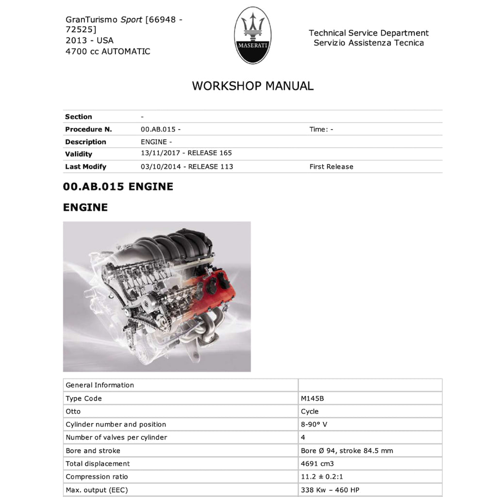 MASERATI GRANTURISMO SPORT M145 (2007-2019) SERVICE WORKSHOP MANUAL - Image 4