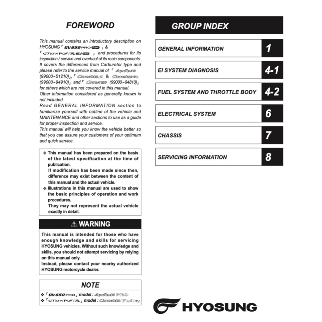 NAZA BLADE/ HYOSUNG 650R (2012-2018) SERVICE WORKSHOP MANUAL + PARTS CATALOGUE + OWNER'S MANUAL - Image 3