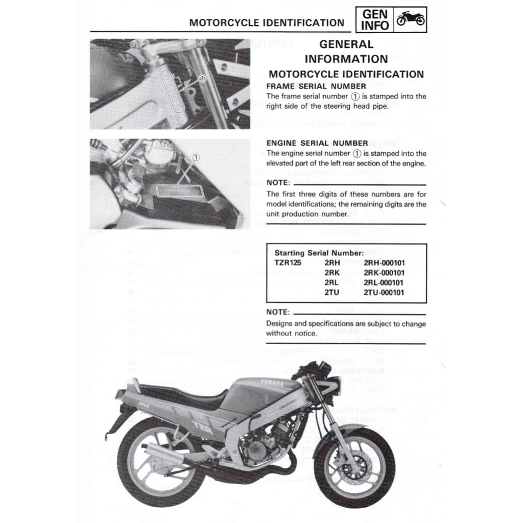 YAMAHA TZR125 (1987-1996) SERVICE WORKSHOP MANUAL + PARTS CATALOGUE + OWNER'S MANUAL - Image 4
