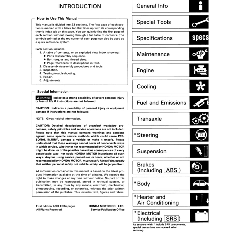 HONDA ACCORD 5 CC/CE (1993-1998) SERVICE WORKSHOP MANUAL - Image 3