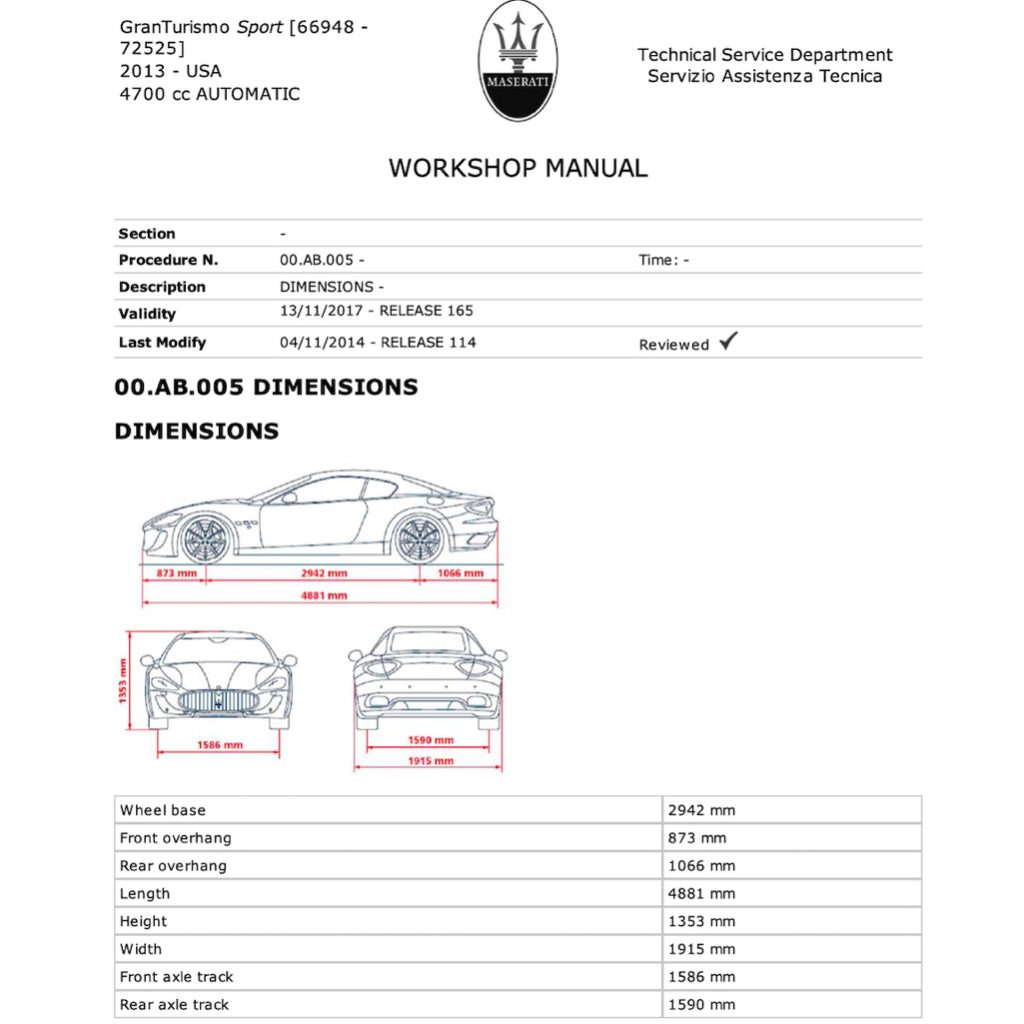 MASERATI GRANTURISMO SPORT M145 (2007-2019) SERVICE WORKSHOP MANUAL - Image 3