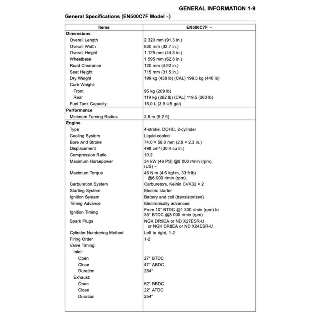 KAWASAKI VULCAN EN500 / LTD (1996-2008) SERVICE WORKSHOP MANUAL - Image 5